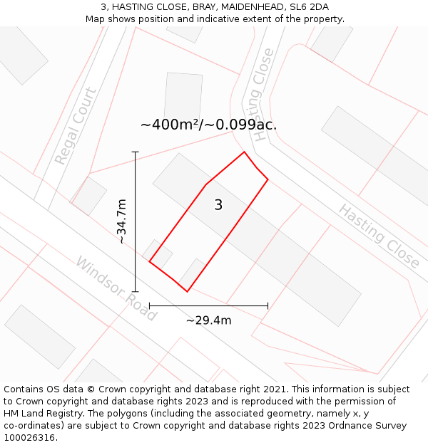 3, HASTING CLOSE, BRAY, MAIDENHEAD, SL6 2DA: Plot and title map