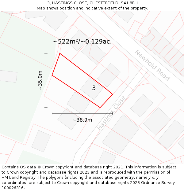 3, HASTINGS CLOSE, CHESTERFIELD, S41 8RH: Plot and title map