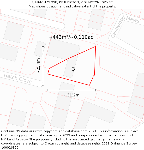3, HATCH CLOSE, KIRTLINGTON, KIDLINGTON, OX5 3JT: Plot and title map