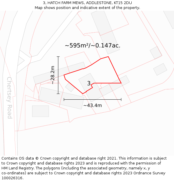 3, HATCH FARM MEWS, ADDLESTONE, KT15 2DU: Plot and title map