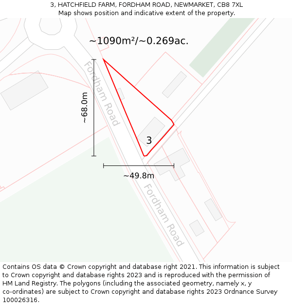 3, HATCHFIELD FARM, FORDHAM ROAD, NEWMARKET, CB8 7XL: Plot and title map