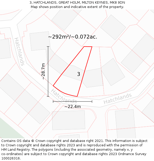 3, HATCHLANDS, GREAT HOLM, MILTON KEYNES, MK8 9DN: Plot and title map
