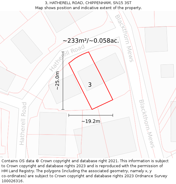 3, HATHERELL ROAD, CHIPPENHAM, SN15 3ST: Plot and title map