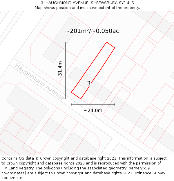 3, HAUGHMOND AVENUE, SHREWSBURY, SY1 4LS: Plot and title map