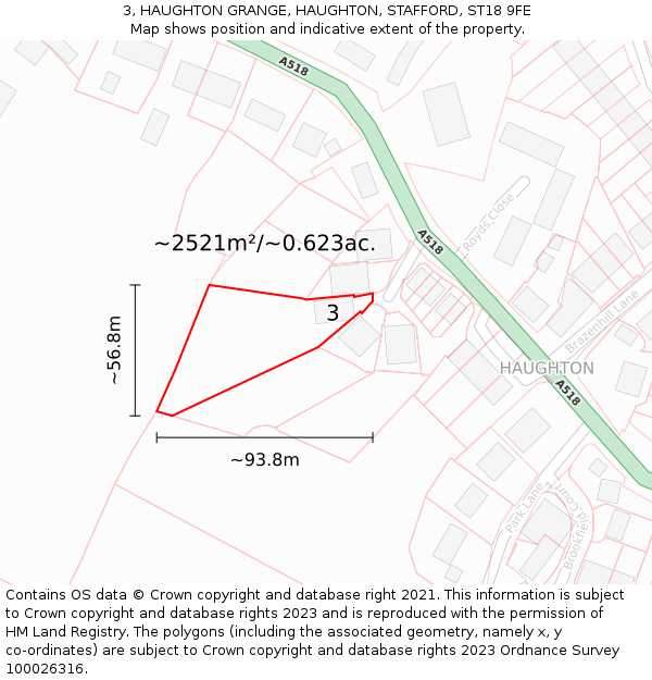 3, HAUGHTON GRANGE, HAUGHTON, STAFFORD, ST18 9FE: Plot and title map