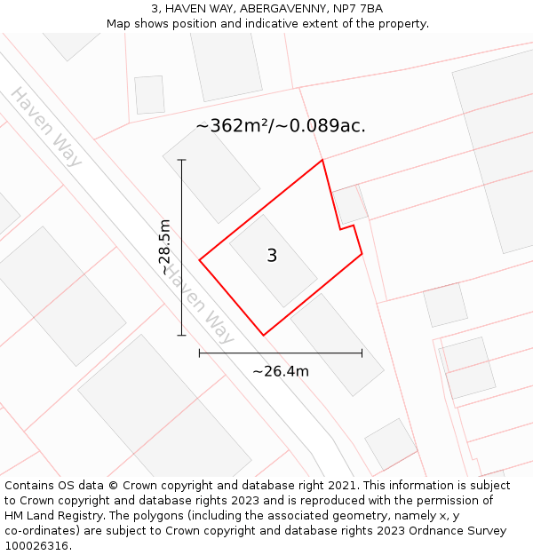 3, HAVEN WAY, ABERGAVENNY, NP7 7BA: Plot and title map