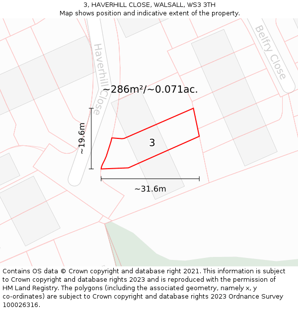 3, HAVERHILL CLOSE, WALSALL, WS3 3TH: Plot and title map