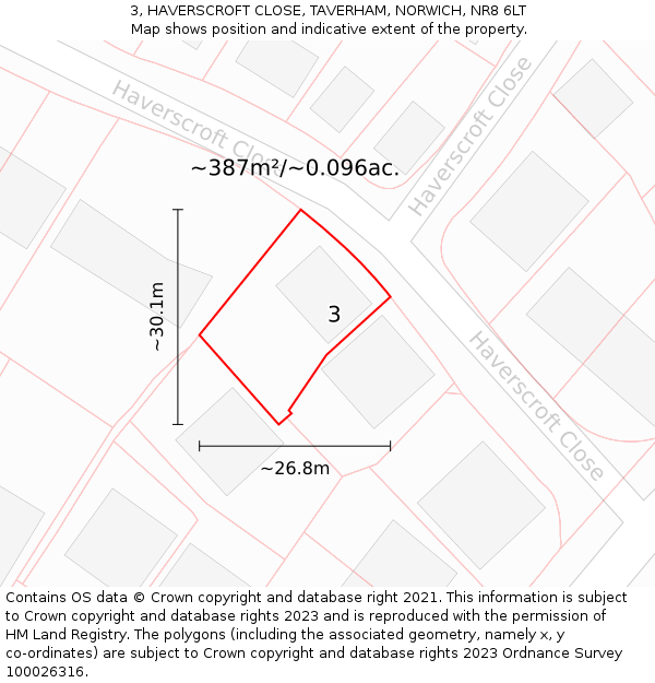 3, HAVERSCROFT CLOSE, TAVERHAM, NORWICH, NR8 6LT: Plot and title map
