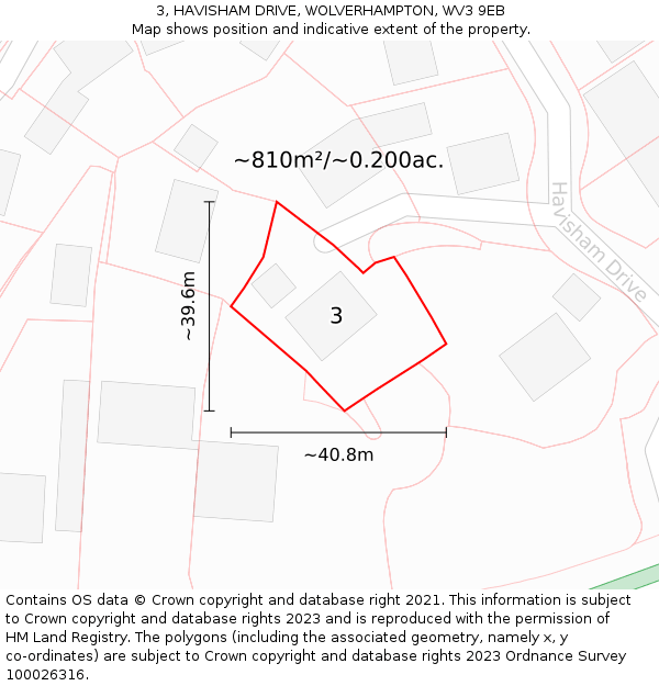 3, HAVISHAM DRIVE, WOLVERHAMPTON, WV3 9EB: Plot and title map