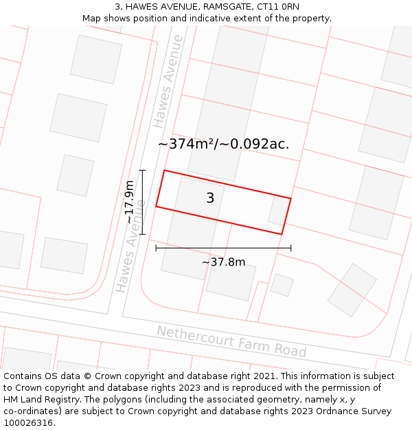 3, HAWES AVENUE, RAMSGATE, CT11 0RN: Plot and title map