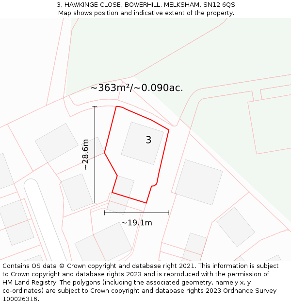 3, HAWKINGE CLOSE, BOWERHILL, MELKSHAM, SN12 6QS: Plot and title map