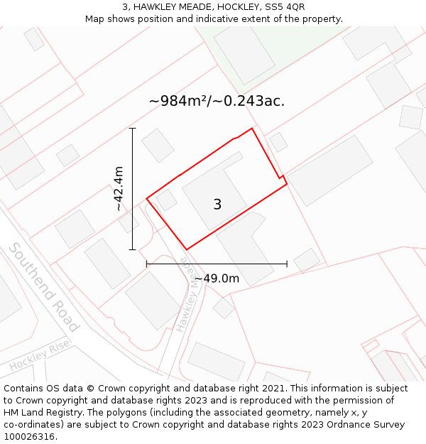 3, HAWKLEY MEADE, HOCKLEY, SS5 4QR: Plot and title map