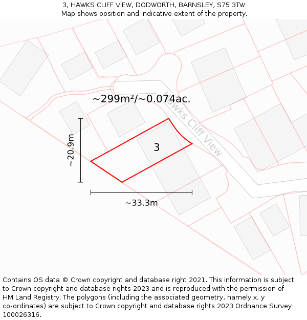 3, HAWKS CLIFF VIEW, DODWORTH, BARNSLEY, S75 3TW: Plot and title map