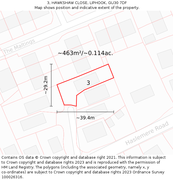 3, HAWKSHAW CLOSE, LIPHOOK, GU30 7DF: Plot and title map