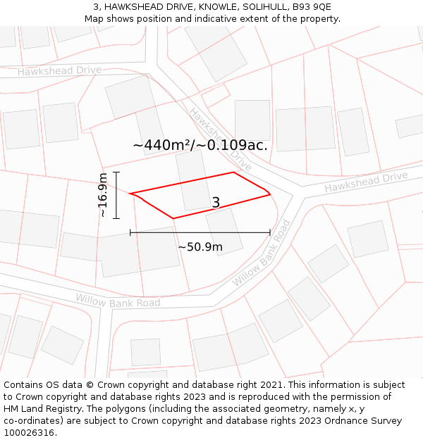 3, HAWKSHEAD DRIVE, KNOWLE, SOLIHULL, B93 9QE: Plot and title map