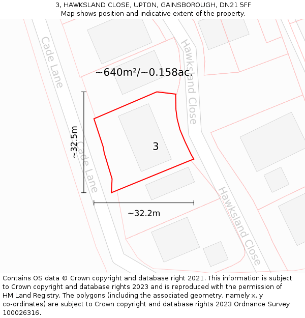 3, HAWKSLAND CLOSE, UPTON, GAINSBOROUGH, DN21 5FF: Plot and title map