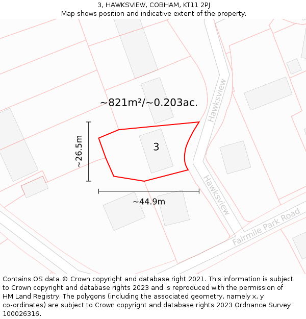 3, HAWKSVIEW, COBHAM, KT11 2PJ: Plot and title map
