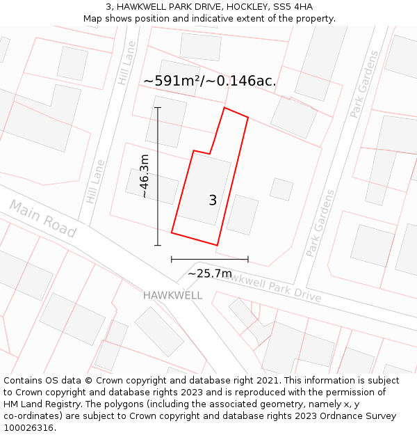 3, HAWKWELL PARK DRIVE, HOCKLEY, SS5 4HA: Plot and title map