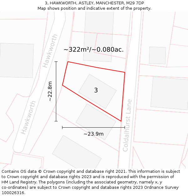 3, HAWKWORTH, ASTLEY, MANCHESTER, M29 7DP: Plot and title map