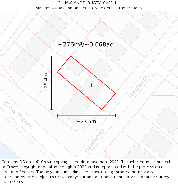 3, HAWLANDS, RUGBY, CV21 1JH: Plot and title map