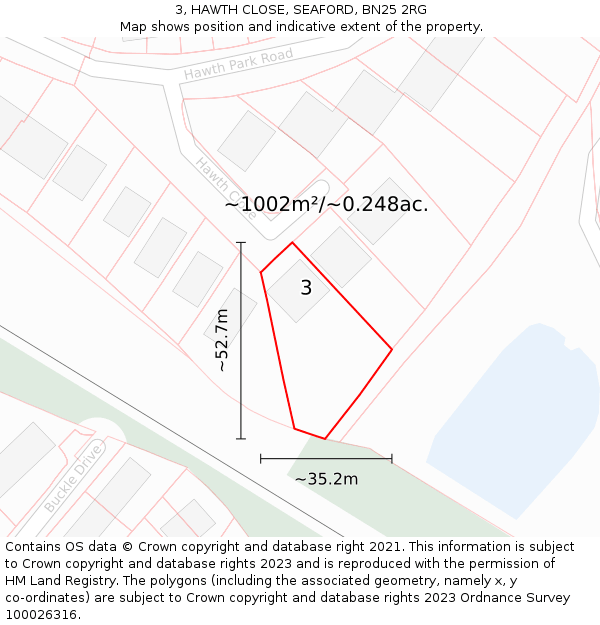 3, HAWTH CLOSE, SEAFORD, BN25 2RG: Plot and title map