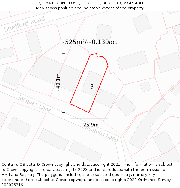 3, HAWTHORN CLOSE, CLOPHILL, BEDFORD, MK45 4BH: Plot and title map