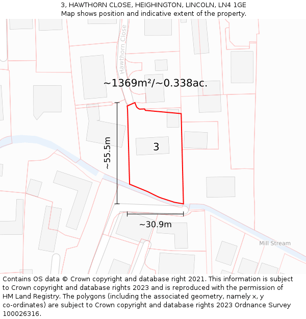 3, HAWTHORN CLOSE, HEIGHINGTON, LINCOLN, LN4 1GE: Plot and title map
