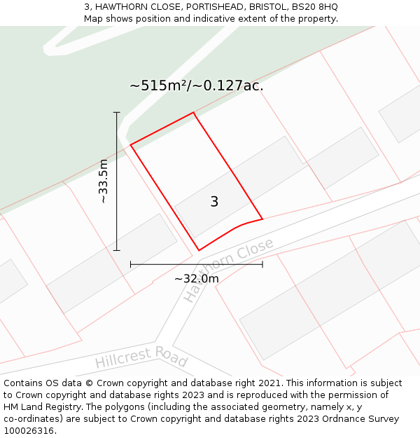 3, HAWTHORN CLOSE, PORTISHEAD, BRISTOL, BS20 8HQ: Plot and title map