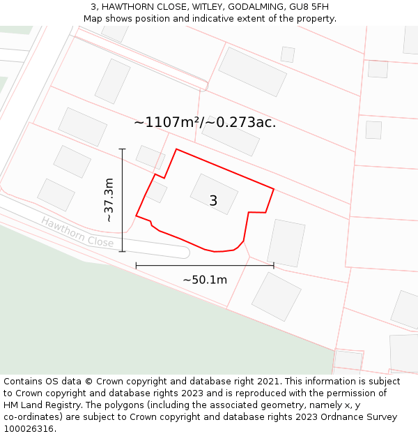 3, HAWTHORN CLOSE, WITLEY, GODALMING, GU8 5FH: Plot and title map