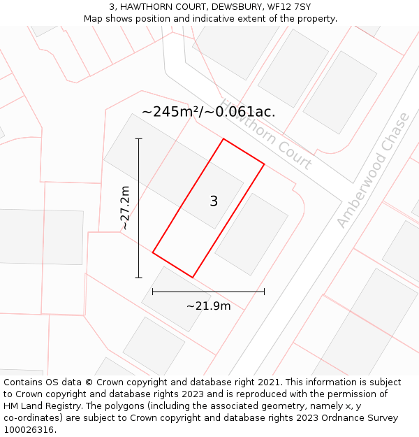 3, HAWTHORN COURT, DEWSBURY, WF12 7SY: Plot and title map