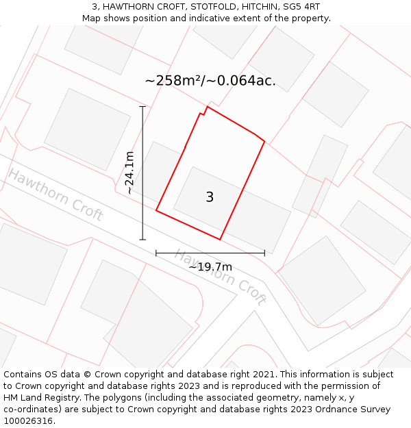 3, HAWTHORN CROFT, STOTFOLD, HITCHIN, SG5 4RT: Plot and title map