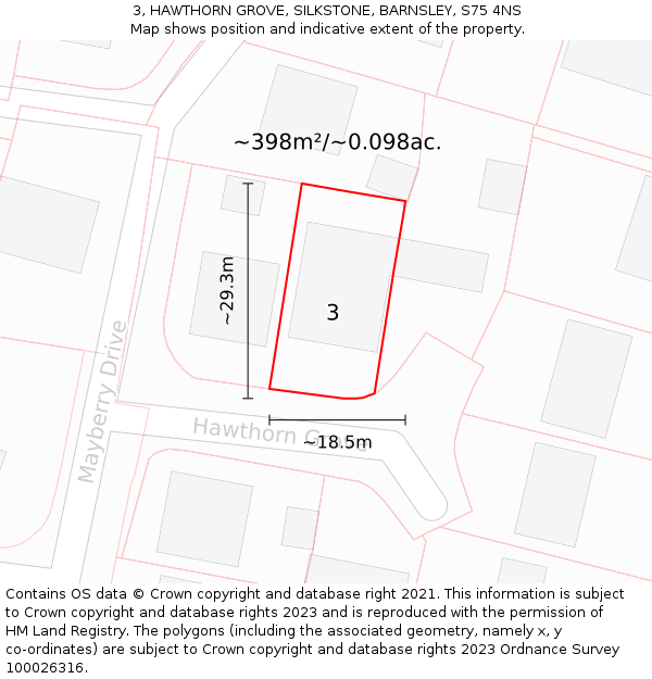 3, HAWTHORN GROVE, SILKSTONE, BARNSLEY, S75 4NS: Plot and title map