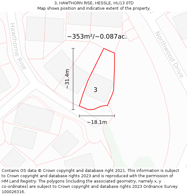 3, HAWTHORN RISE, HESSLE, HU13 0TD: Plot and title map