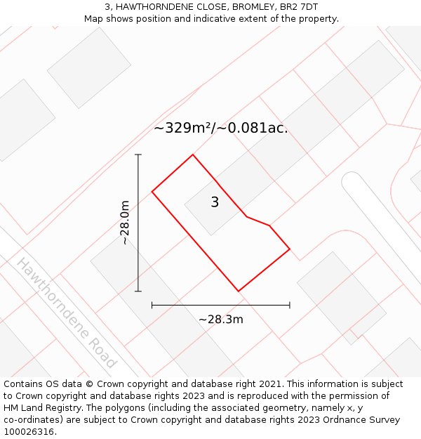 3, HAWTHORNDENE CLOSE, BROMLEY, BR2 7DT: Plot and title map