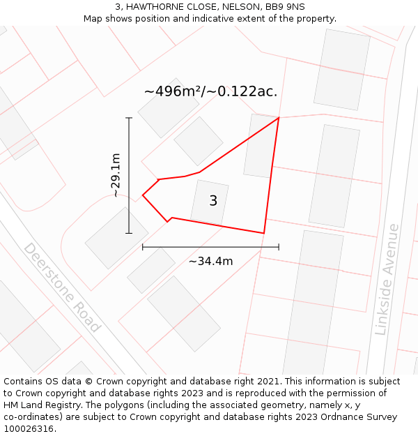 3, HAWTHORNE CLOSE, NELSON, BB9 9NS: Plot and title map