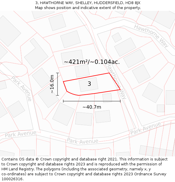 3, HAWTHORNE WAY, SHELLEY, HUDDERSFIELD, HD8 8JX: Plot and title map