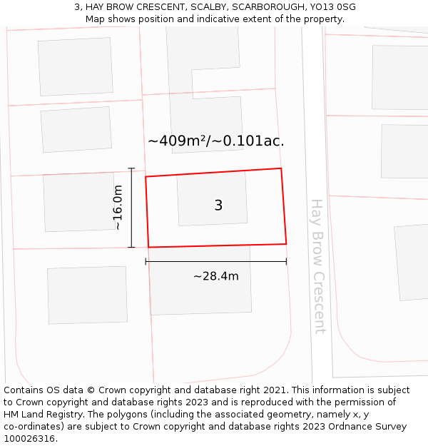 3, HAY BROW CRESCENT, SCALBY, SCARBOROUGH, YO13 0SG: Plot and title map