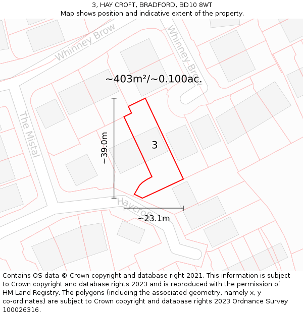 3, HAY CROFT, BRADFORD, BD10 8WT: Plot and title map