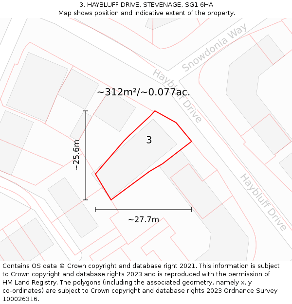 3, HAYBLUFF DRIVE, STEVENAGE, SG1 6HA: Plot and title map