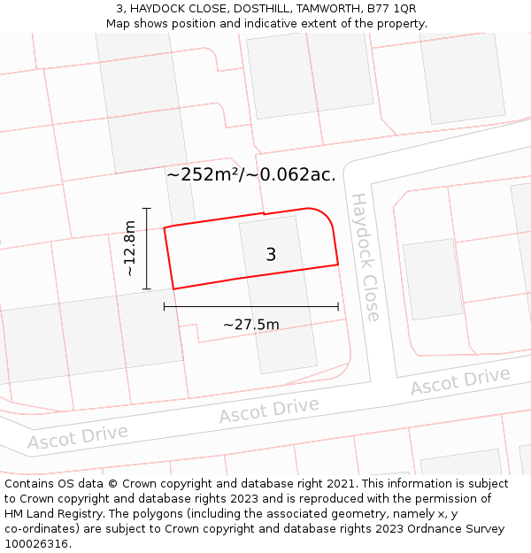 3, HAYDOCK CLOSE, DOSTHILL, TAMWORTH, B77 1QR: Plot and title map