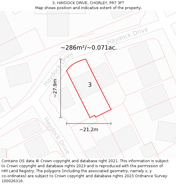 3, HAYDOCK DRIVE, CHORLEY, PR7 3FT: Plot and title map