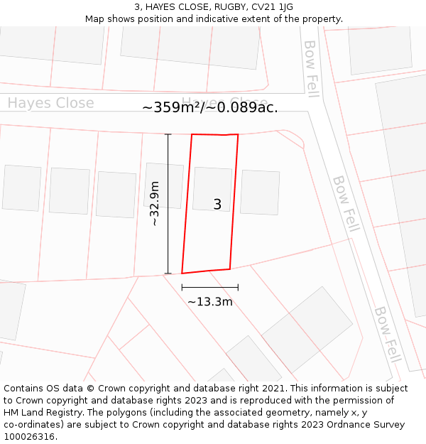 3, HAYES CLOSE, RUGBY, CV21 1JG: Plot and title map