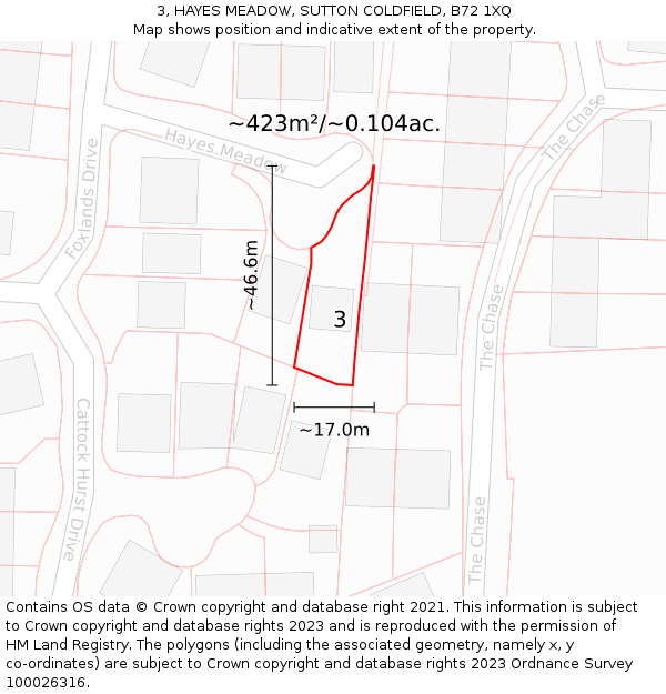 3, HAYES MEADOW, SUTTON COLDFIELD, B72 1XQ: Plot and title map