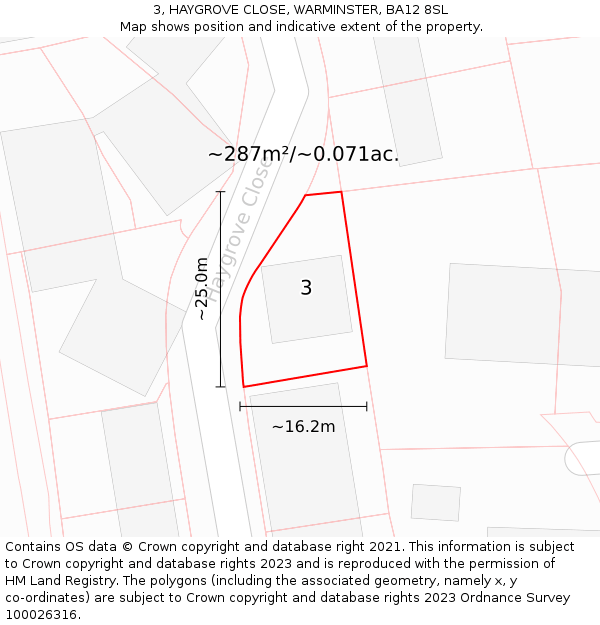 3, HAYGROVE CLOSE, WARMINSTER, BA12 8SL: Plot and title map