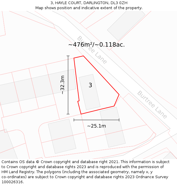 3, HAYLE COURT, DARLINGTON, DL3 0ZH: Plot and title map