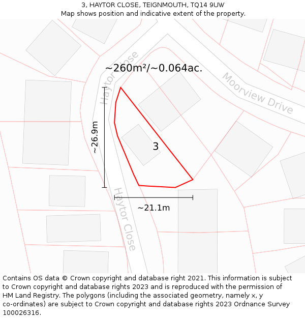 3, HAYTOR CLOSE, TEIGNMOUTH, TQ14 9UW: Plot and title map