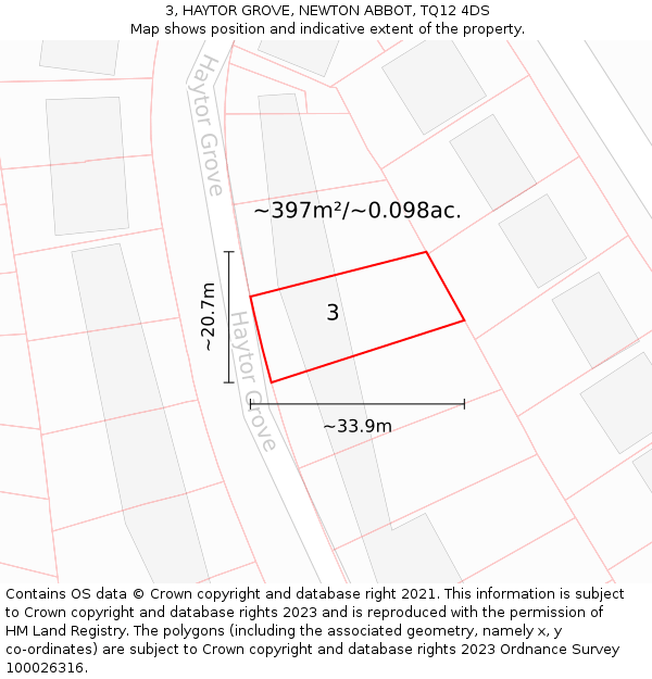 3, HAYTOR GROVE, NEWTON ABBOT, TQ12 4DS: Plot and title map