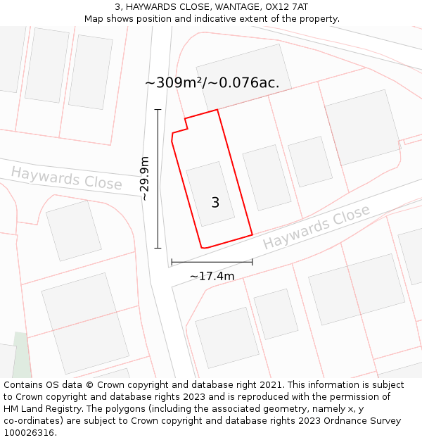 3, HAYWARDS CLOSE, WANTAGE, OX12 7AT: Plot and title map