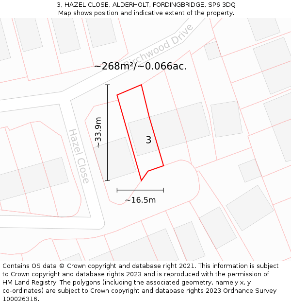 3, HAZEL CLOSE, ALDERHOLT, FORDINGBRIDGE, SP6 3DQ: Plot and title map
