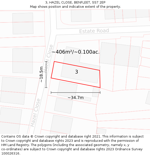 3, HAZEL CLOSE, BENFLEET, SS7 2EP: Plot and title map